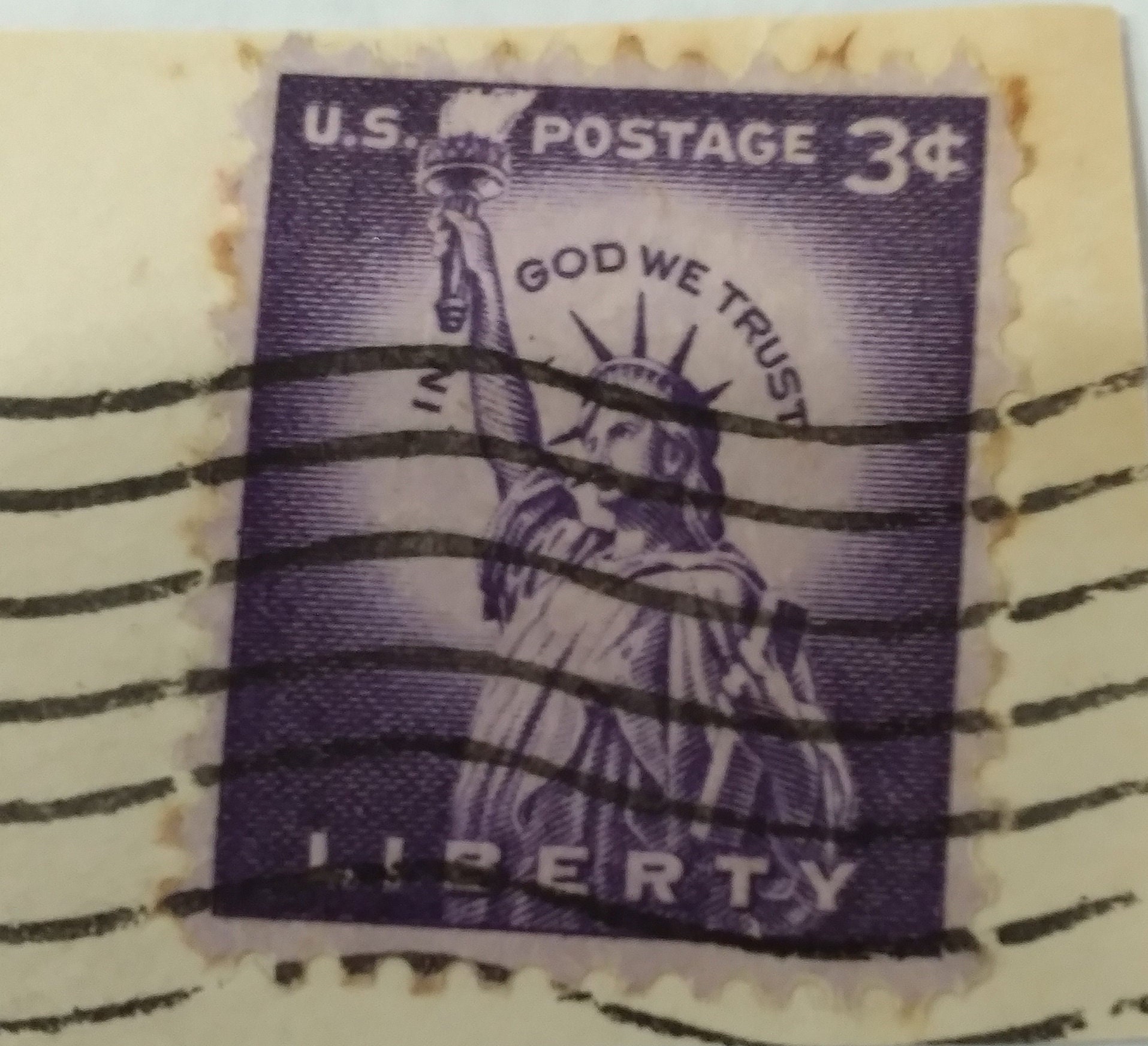 Vintage 3 Cent Statue of Liberty Stamp. Purple. Postmarked - Etsy
