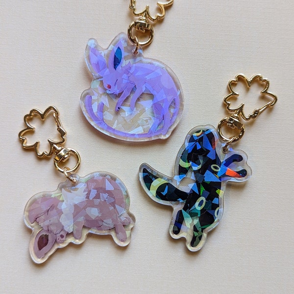 Pokemon Eeveelution Holographic Acrylic Keychain - Eevee, Jolteon, Flareon, Vaporeon, Espeon, Umbreon, Leafeon, Glaceon, Sylveon