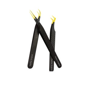 Stainless Steel Eyelash Extension Tweezers Straight, Curved,Angled Set of 3 Pieces Gold & Black Individual Lash Tweezers