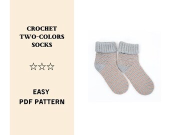Easy Crochet Two-Colors Socks Pattern: Thick Yarn, Adult Sizes (PDF)