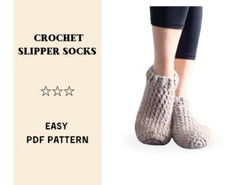 Easy Crochet Slipper Socks Pattern: Thick Yarn, Adult Sizes (PDF pattern in English)