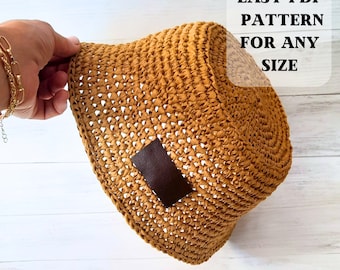 Easy Crochet Raffia Bucket Hat Pattern, Summer DIY Project (PDF Pattern in English)
