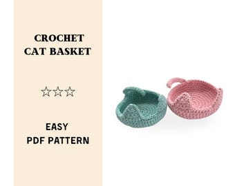 Crochet Cat Ear Basket Pattern, Mini Braided Cotton Rope (PDF Pattern in English)