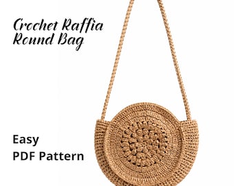 Crochet Raffia Round Bag, DIY Shoulder Bag (PDF Pattern in English)