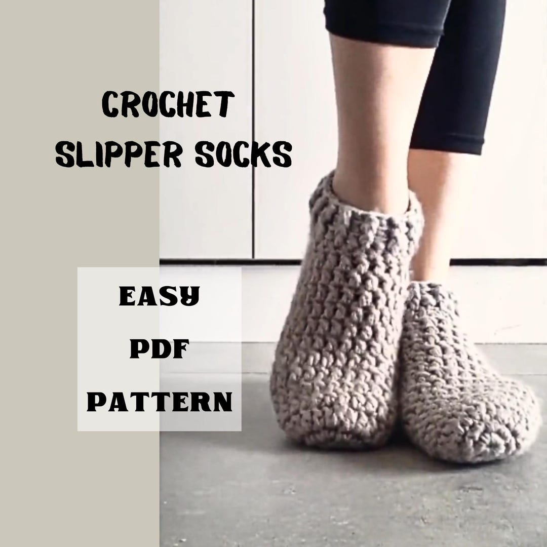 Easy Crochet Slipper Socks Pattern: Thick Yarn, Adult Sizes (PDF