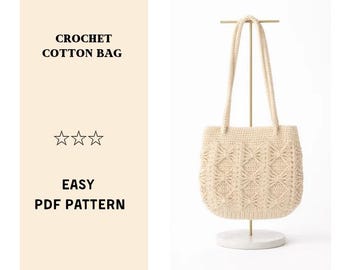 Patrón de bolso de algodón con lacitos de ganchillo: Bolso ecológico (descarga digital en PDF en inglés)
