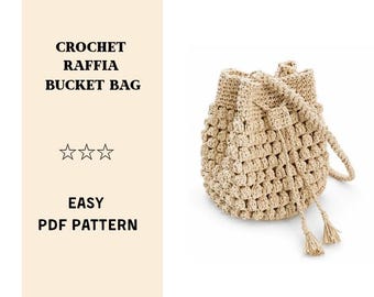 Crochet Raffia Bucket Bag Pattern, Easy DIY (PDF Pattern in English)