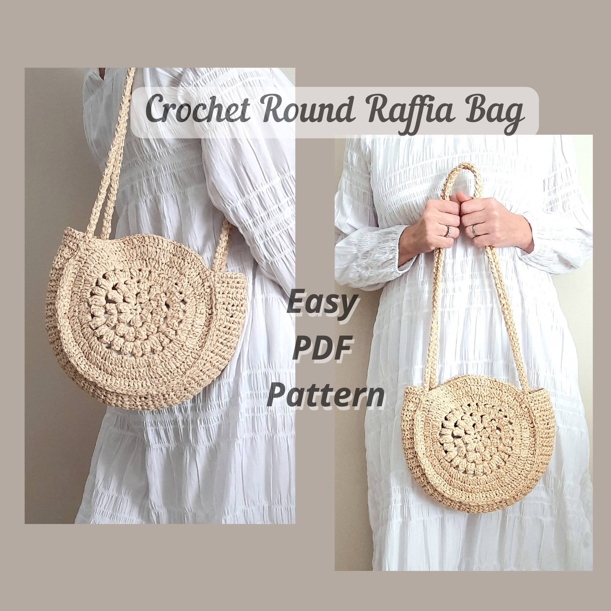 Easy PDF Crochet Pattern, Crochet Raffia Bag Pattern, Digital Instant DIY, Crochet Round Bag, Summer Bag, Raffia Bag, Shoulder Bag