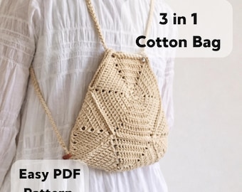 Crochet Boho Bag Pattern: 3-in-1 Backpack, Tote, Shoulder (PDF Pattern)