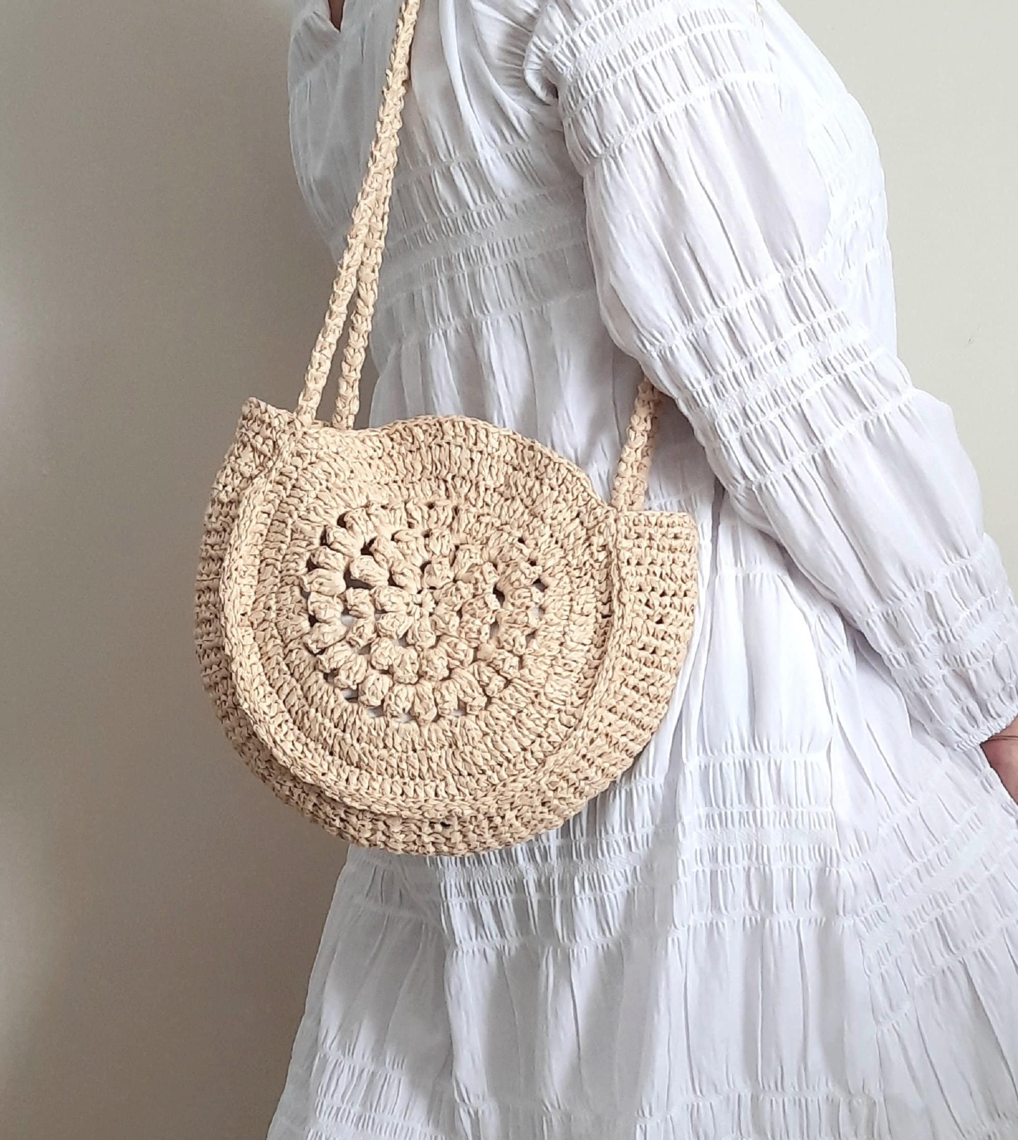 Crochet Raffia Round Bag, DIY Shoulder Bag (PDF Pattern in English) - Etsy