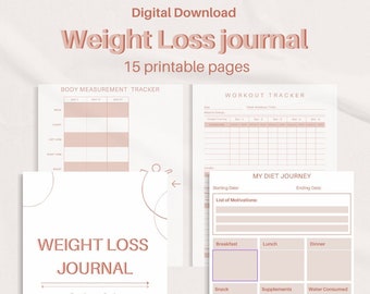 Weight Loss Journal, Printable, Habit Tracker, Weight Loss planner, Weight Loss tracker, Food Log, Habit Tracker, fitness tracker