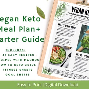 Keto vegano, plan de comidas, guía, recetas cetogénicas veganas, imprimible, rastreador de actividad física