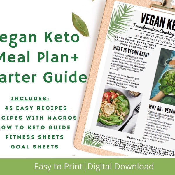 Vegan Keto, Meal Plan, Guide, Vegan Keto Recipes, Printable, Fitness Tracker