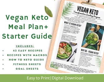 Vegan Keto, Meal Plan, Guide, Vegan Keto Recipes, Printable, Fitness Tracker