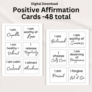 Tarjetas de afirmación positiva, tarjetas de tablero de visión digital imprimibles, cuidado personal imprimibles