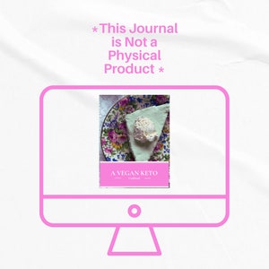 May include: A computer screen displaying a digital image of a cookbook cover. The cover features a slice of green cake on a floral plate with the text "A Vegan Keto Cookbook" in black.