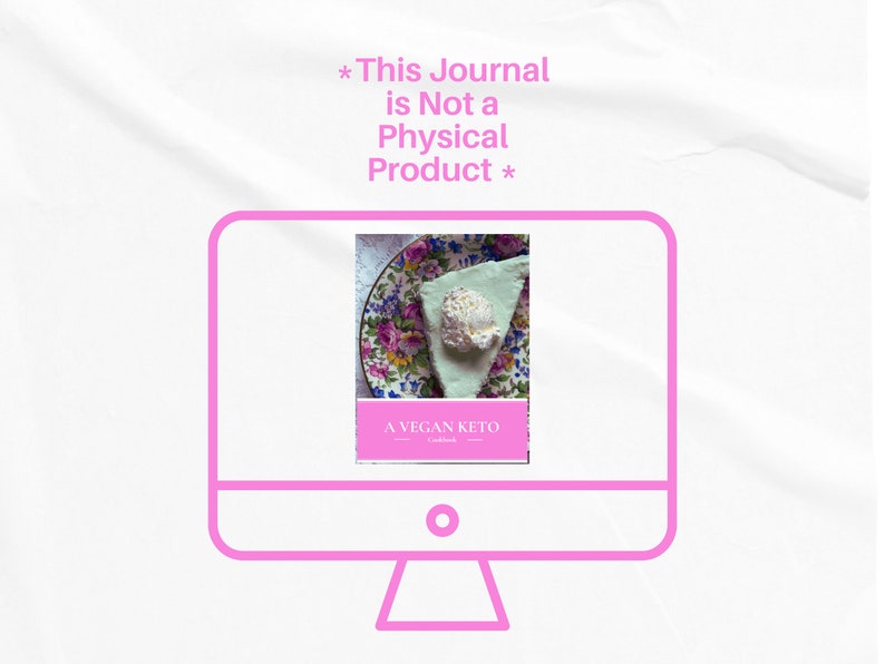 May include: A computer screen displaying a digital image of a cookbook cover. The cover features a slice of green cake on a floral plate with the text "A Vegan Keto Cookbook" in black.