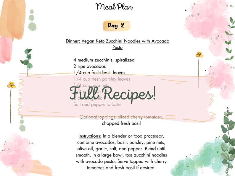 Vegan Keto, 7 Day Meal Plan, Recipes with macros Printable Recipes, Printable Meal Plan image 2