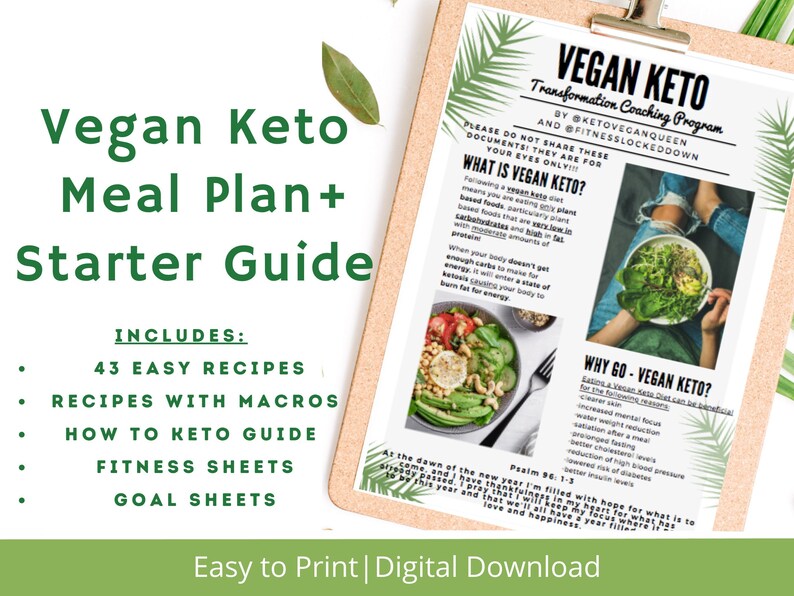 Vegan Keto, Meal Plan, Guide, Vegan Keto Recipes, Printable, Fitness
