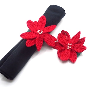 Weihnachtsserviettenhalter | Pointsettia-Serviettenringe |  Gehäkeltes Baumwollset mit 4, 6, 8, 10, 12
