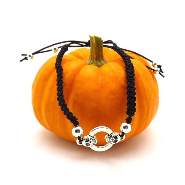 Bracelet d'Halloween tête de mort | Bijoux effrayants | Macrame bracelet fantaisie