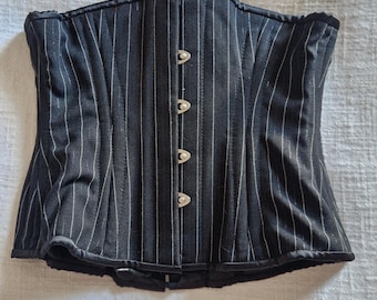 Corsets sous la poitrine avec baleines en acier, rayures fines, coton, laçage, vintage, rétro, gothique, chic, taille de 22 pouces