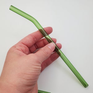 Green Glass Straw, Bent reusable straw, eco friendly straw, 8 inch Straw