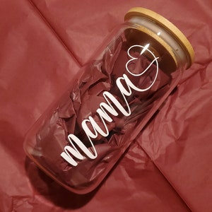 Mama Cup, Customizable Mom Can Cup, 16 Oz Can Glass Set With Bamboo Lid ...
