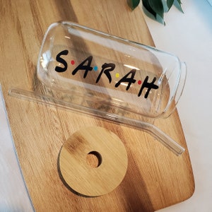 Custom Name Can Cup, Personalized Name Can Shaped Cup comes with bamboo lid and Glass straw, 16 oz capacity