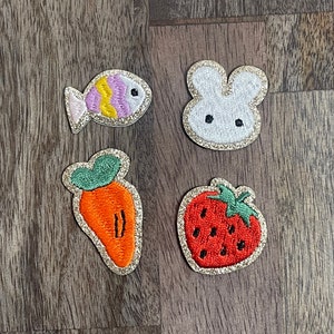 Tiny Self Adhesive Patches- Bunny Carrot Fish Strawberry Patch- Easter