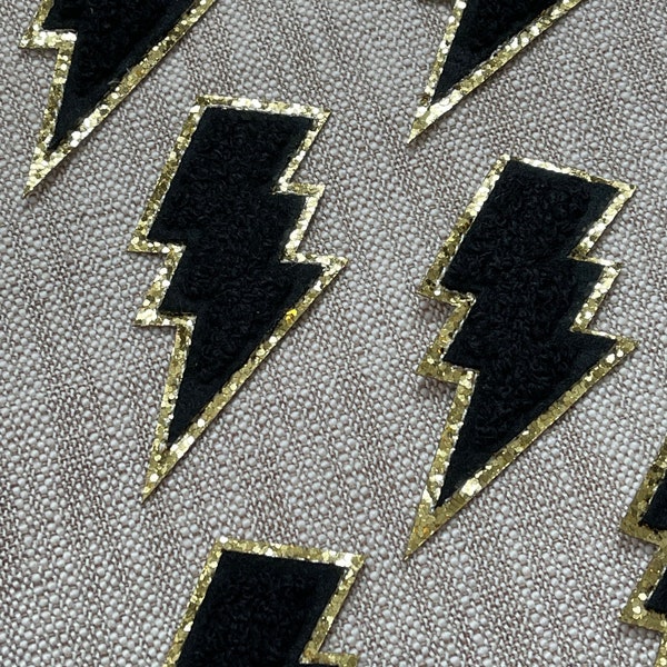 IRON ON-Black Lightning Bolt Patch-Chenille Patch-DIY-Jacket Patch-Iron On Patch