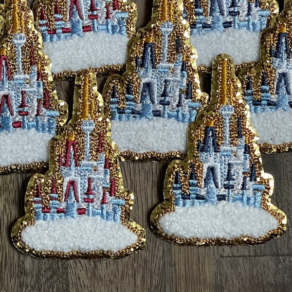 IRON ON Disney Castle Patch-Chenille Patch-cadeaux Disney-Disney Noël-Disney fer sur patch-écussons Disney-disney princesse-paillettes