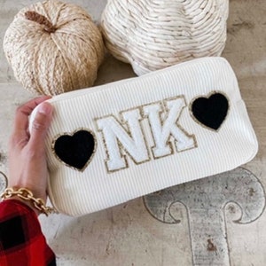 Große-Cord-Make-up-Tasche-Preppy-Personalisiertes Geschenk-Brautjungfer Geschenk-Bride Tribe-Bride Bag-Monogramm Tasche-Jubiläumsgeschenk-Chenille Patch-preppy