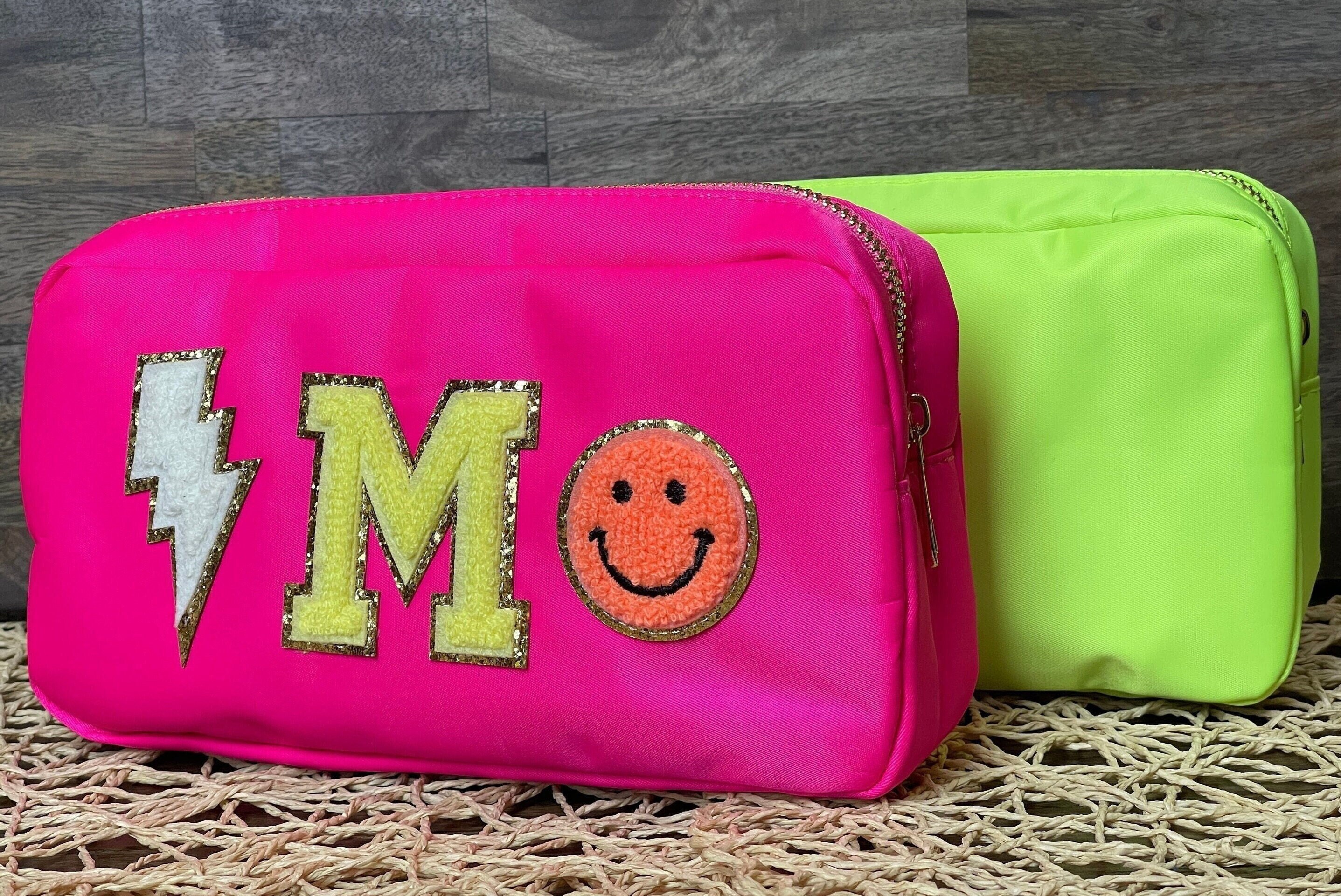 Customized NEON Medium Nylon Cosmetic Makeup Bag-Personalized-Sewn On-Travel Bag-Toiletry Bag-Bridesmaid Gift-Birthday Gift-Gifts for her