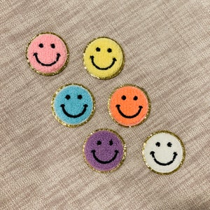 Self Adhesive-Smiley Face Patch-Chenille Patch-Gold Glitter Patch-Happy Face sticker-Jacket Patch-DIY