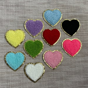 Y2K Heart Patch Aesthetic Heart Embroidered Iron on Patches Pink Lilac /  Purple Blue Green Yellow & Brown Cute Patches Wildflower 