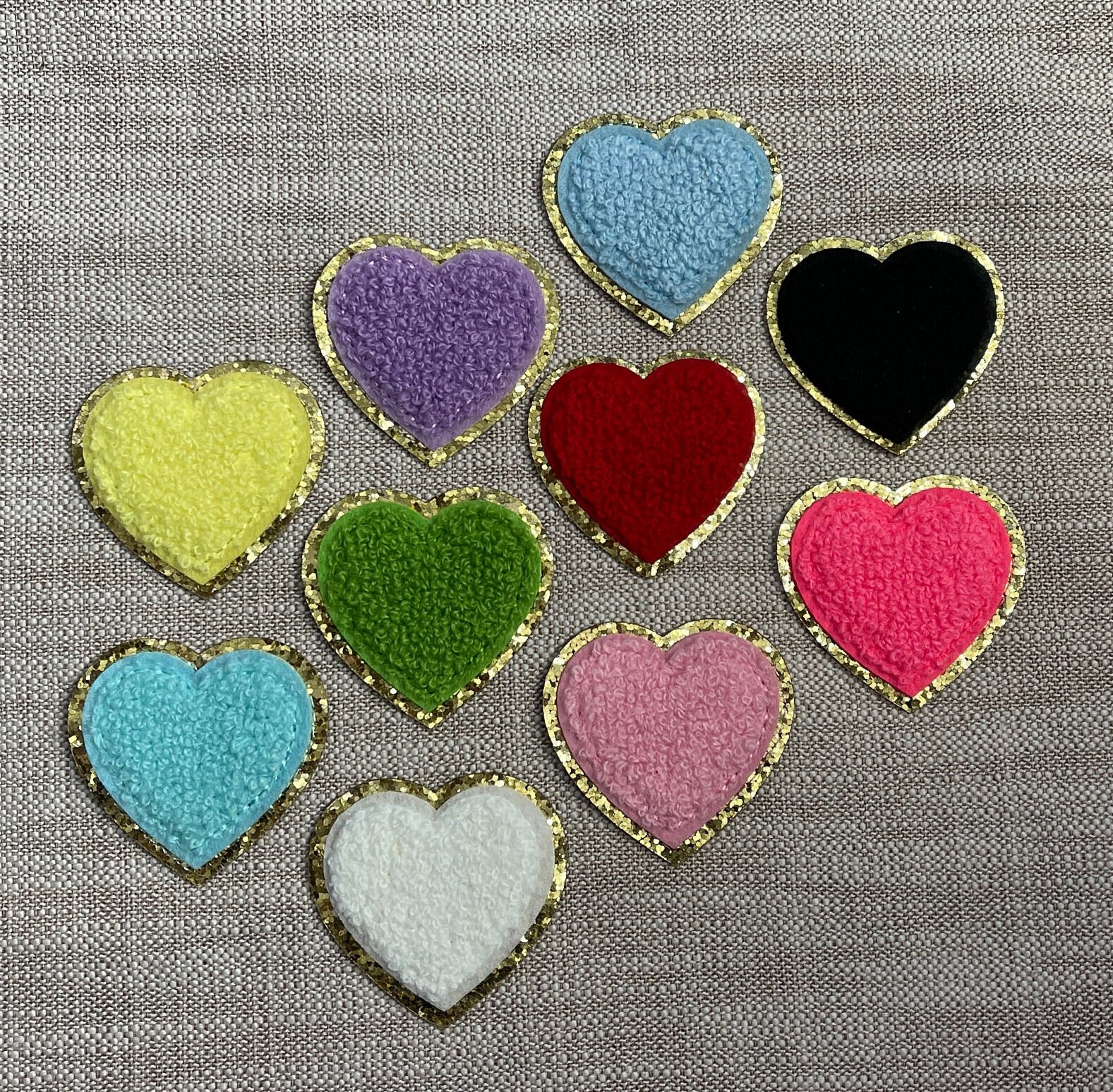 10pcs Embroiderd Big Pink Heart Patches Iron On Sequined Patch Glittle  Stickers DIY Fabric Appliques