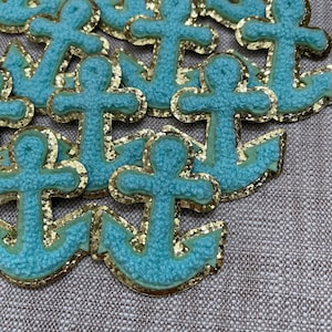 Iron on patch-Anchor Chenille patch Aqua Gold Glitter patches