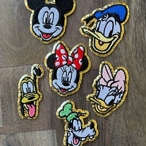 Glitter Mickey Mouse and friends patch-Disney glitter patch-Mickey Mouse-Minnie Mouse-Goofy-Donald Duck-Pluto-Daisy Duck-embroidered-iron on