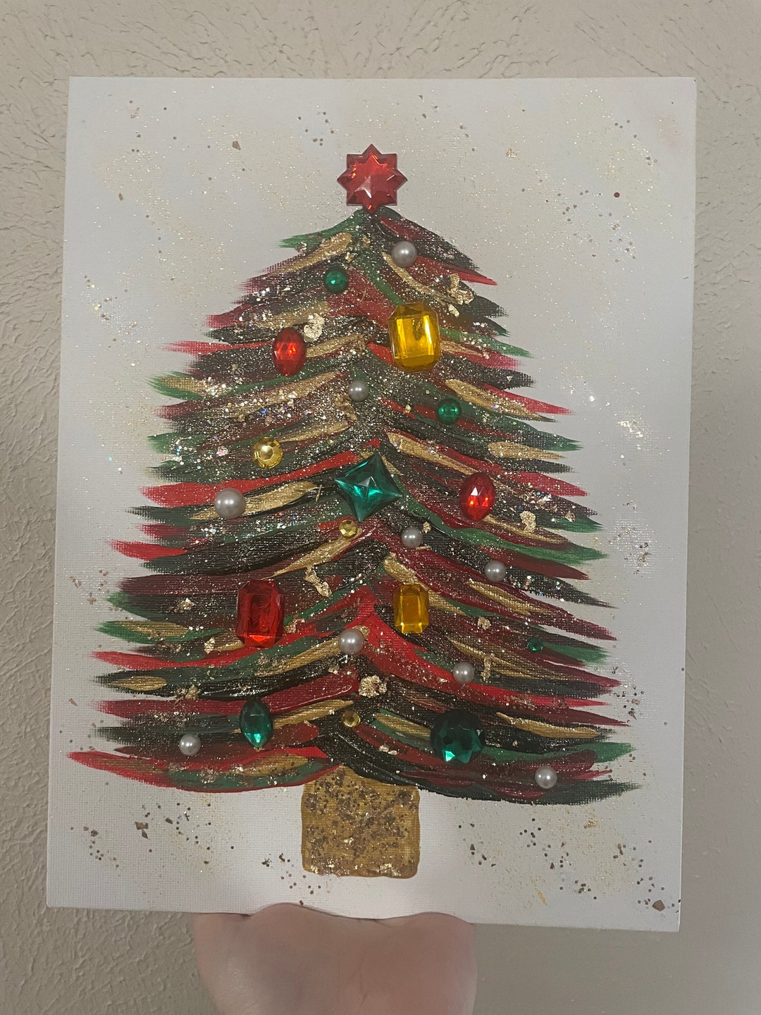 Bedazzled Christmas Tree Painting Christmas Tree Art Sparkly Etsy