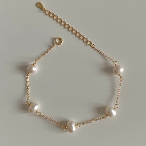 Minimalist Pearl Charm Dainty Gold Bracelet | Simple 18K Gold Plated Chain Bracelet | 925 Sterling Silver Friendship Bracelet | Gift For Her