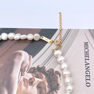 Moonstone Pendant Freshwater Pearl Necklace Dainty Baroque Beaded Pearl Necklace Gold Vermeil Moonstone Pearls Necklace Gift For Her image 7