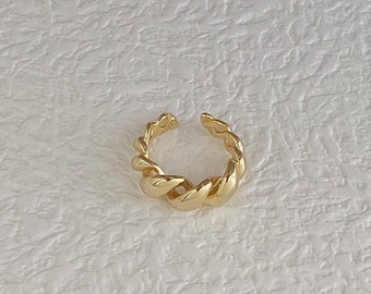 18k Gold Plated Croissant Ring | Sterling Silver Hollow Croissant Ring | Handmade Dainty Adjustable Gold Vermeil Twist Ring | Gift For Her