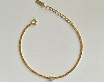 Dainty 18K Gold Plated Charm Chain Bracelet |Minimalist Adjustable Silver Bracelet |Friendship Gemstone Bracelets For Women |Gift For Her