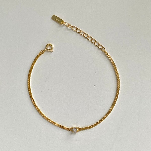 Dainty 18K Gold Plated Charm Chain Bracelet |Minimalist Adjustable Silver Bracelet |Friendship Gemstone Bracelets For Women |Gift For Her