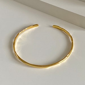 Minimalist Dainty 18K Gold Cuff Bracelet | Friendship Gold Plated Silver Love Bracelet | Handmade Simple Silver Bracelet | Gift For Her