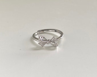 Dainty Bow Tie Sterling Silver Ring | Minimalist Adjustable Butterfly Knot Silver Ring | Silver Statement Rings For Women | Gift For Her