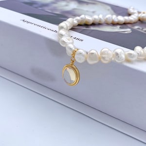 Moonstone Pendant Freshwater Pearl Necklace Dainty Baroque Beaded Pearl Necklace Gold Vermeil Moonstone Pearls Necklace Gift For Her image 3