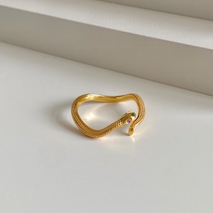 Dainty Gold Plated Sterling Silver Snake Ring | Minimalist Unique Halloween Ring | Adjustable Gothic Statement 18K Gold Ring | Gift For Her