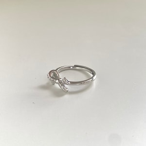 Dainty Bow Tie Sterling Silver Ring Minimalist Adjustable Butterfly Knot Silver Ring Silver Statement Rings For Women Gift For Her image 2